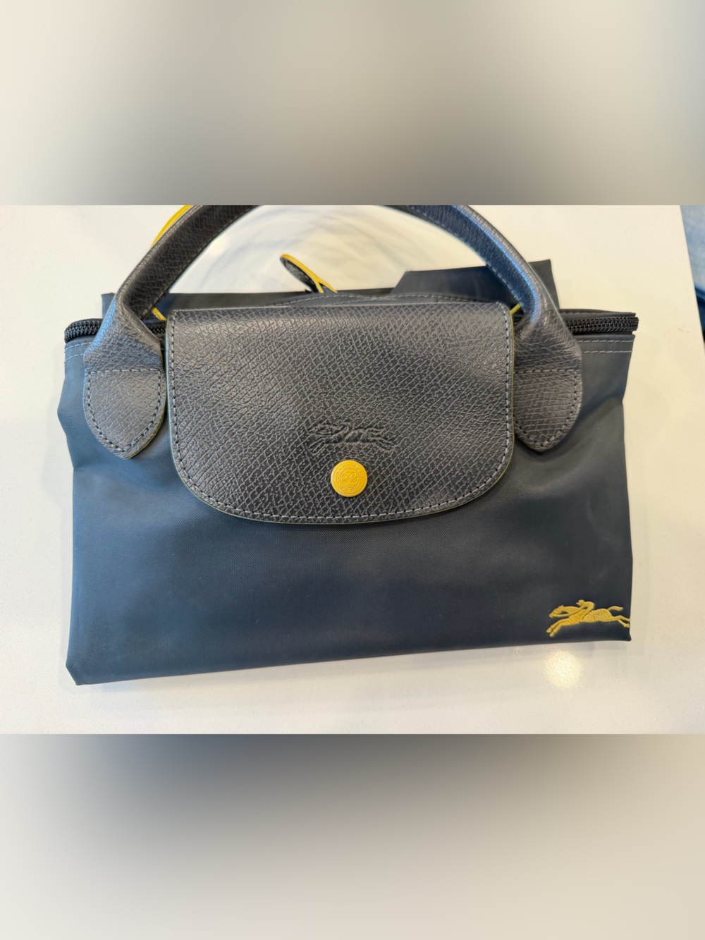 Longchamp Classic Navy Tote with Yellow Accents - Medium